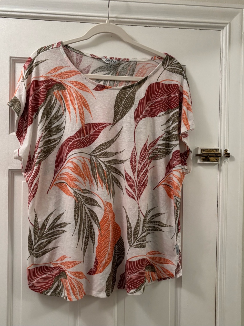ORVIS White Tropical Leaf Short-Sleeve Women’s Top Size XL